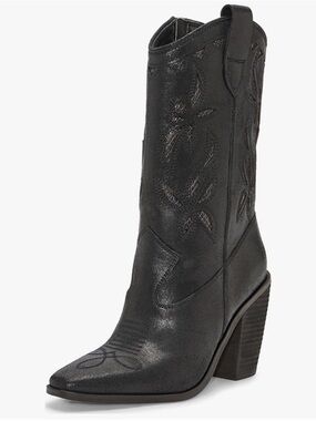 Vince Camuto Black Western Stacked Heel Boots